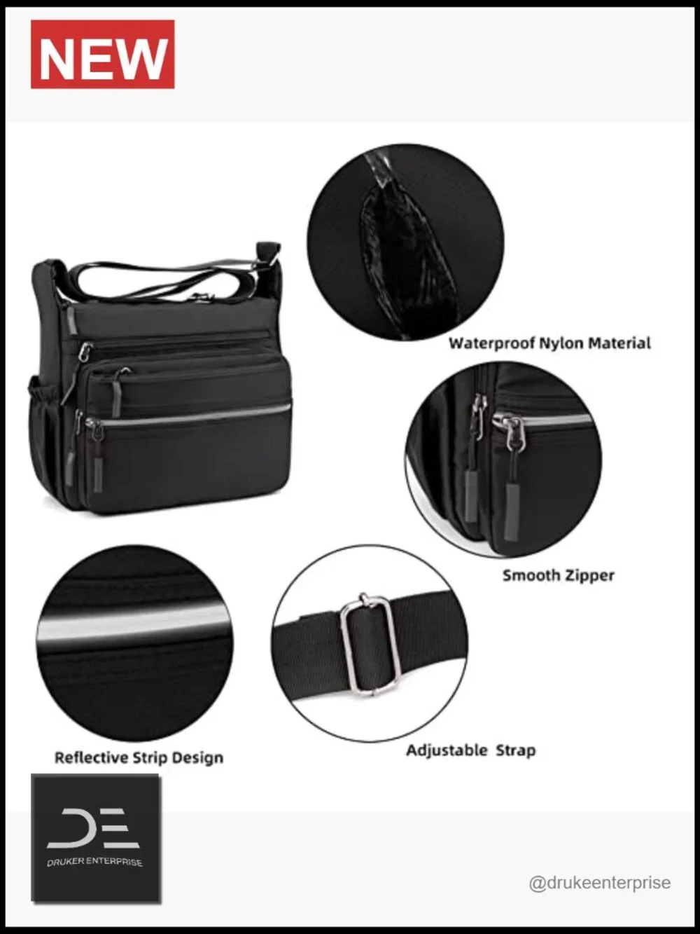 Nylon Waterproof Messenger Bag Multi-pocket Crossbody Shoulder Bag Travel